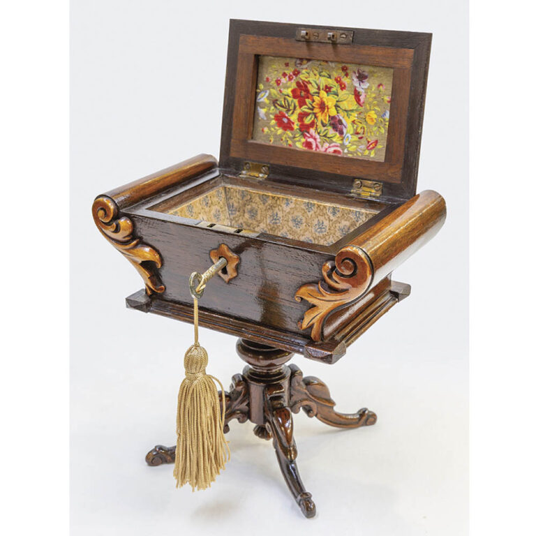 Miniature rosewood sewing table box c.1845