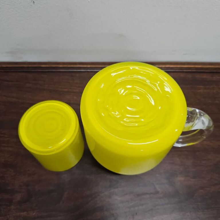 Vintage cased yellow blown glass jug & cup