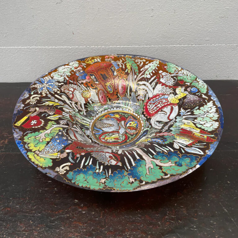 Czech Art Deco enamel art glass bowl