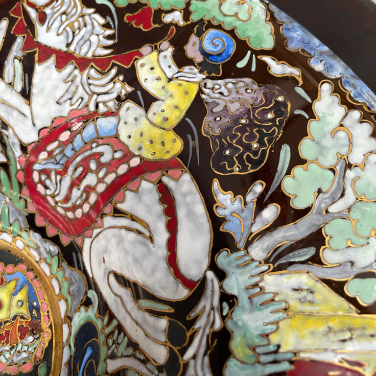 Czech Art Deco enamel art glass bowl