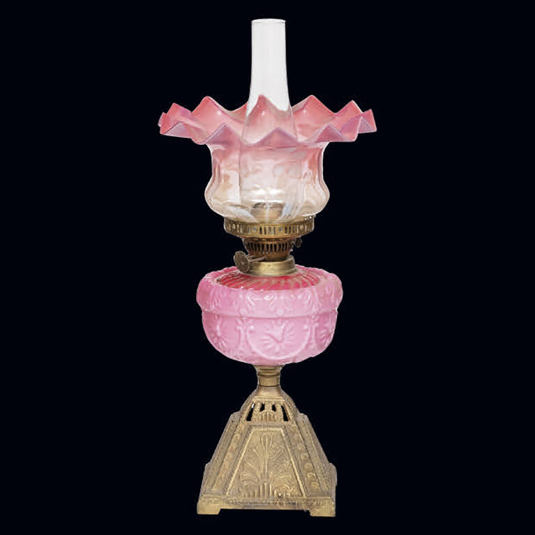 English cranberry glass lamp c.1890s