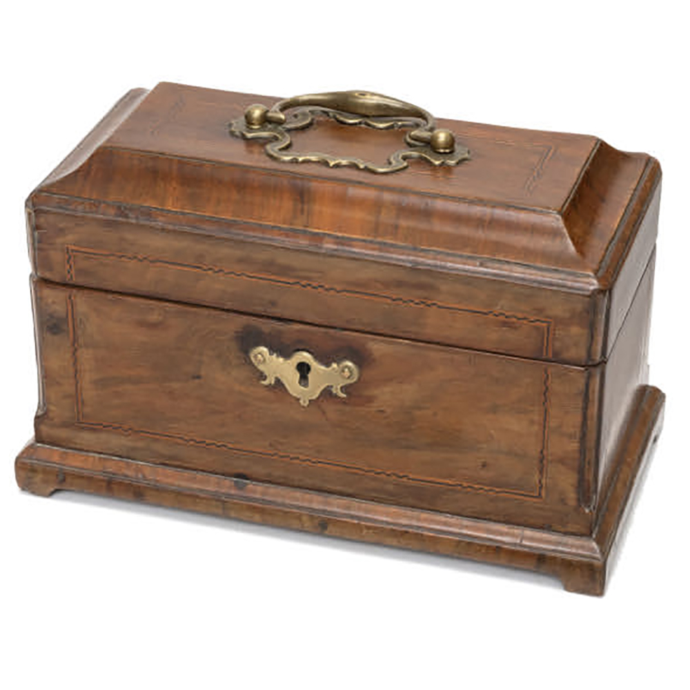 English walnut sarcophagus form tea caddy