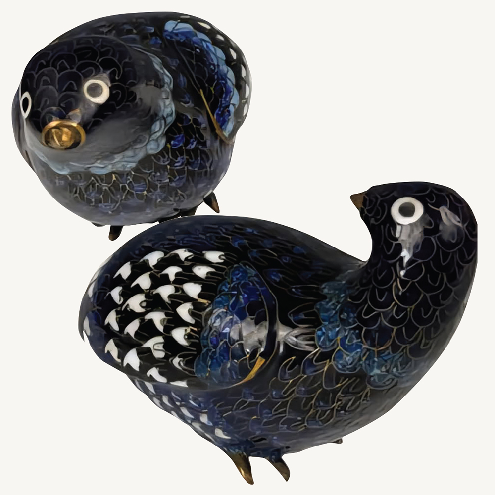 Chinese cloisonne quails