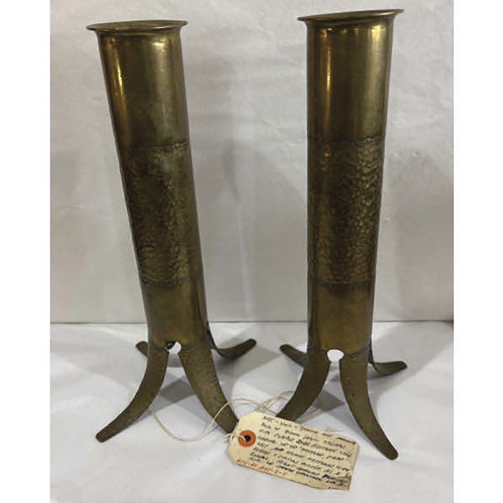 Pair of trench art shell casing vases