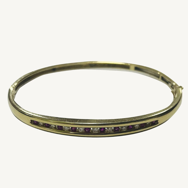 9ct gold diamond and ruby bangle