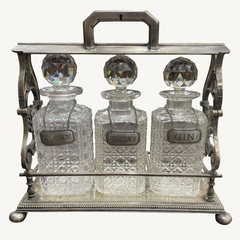silver plated cut crystal tantalus decanter