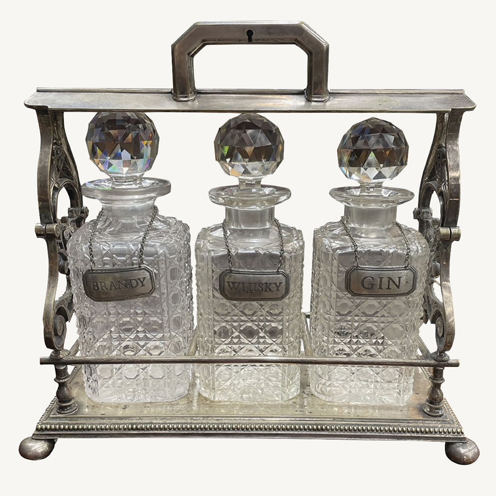 silver plated cut crystal tantalus decanter