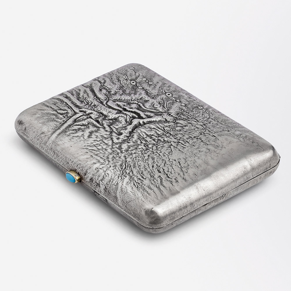 Faberge cigarette case with turquoise cabochon