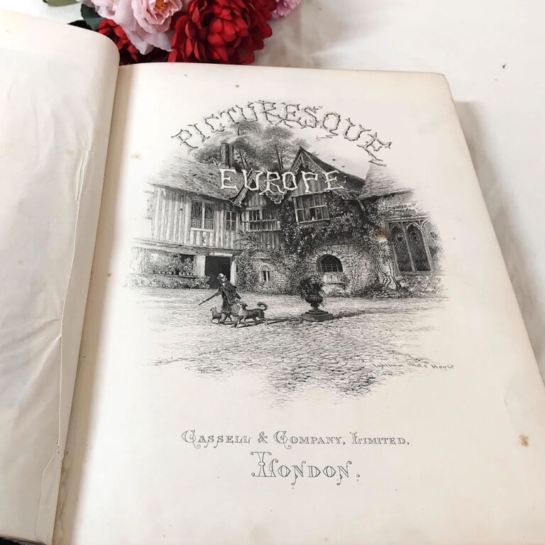 vintage cloth bound book, picturesque europe