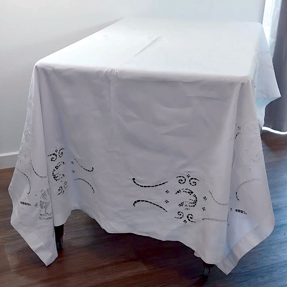 white linen embroidered banquet tablecloth