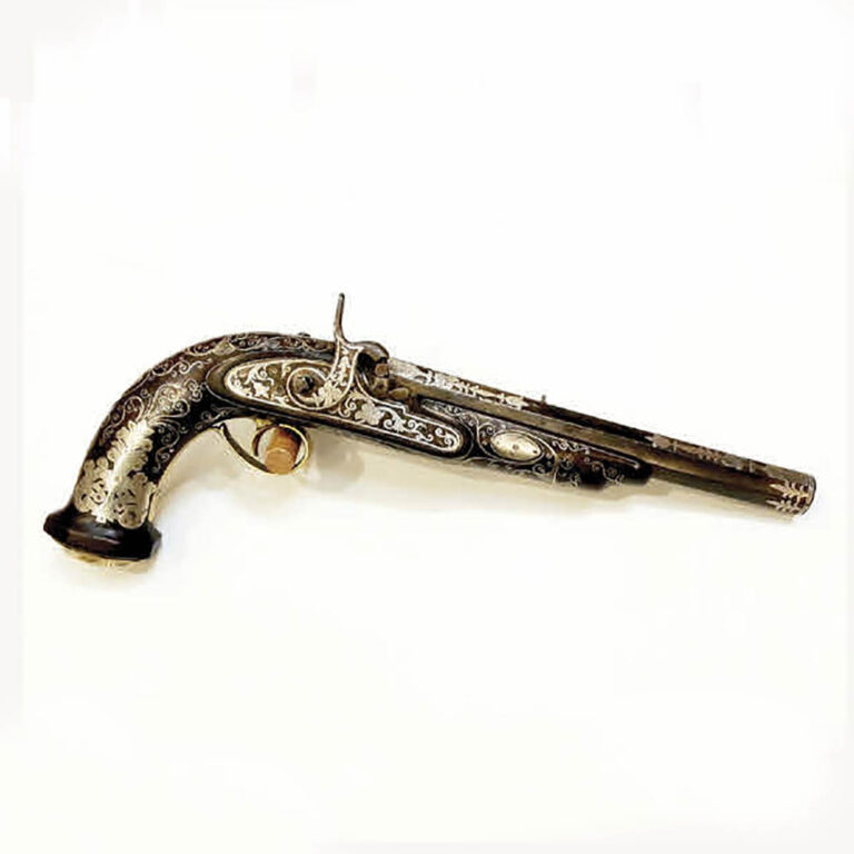 Percussion pistol with silver inlay