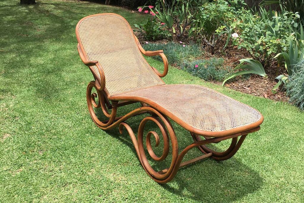 Bentwood lounger with canework repaired by hand by Nicole Beaumont of NB Antique Services
