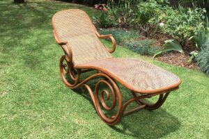 Bentwood lounger with canework repaired by hand by Nicole Beaumont of NB Antique Services