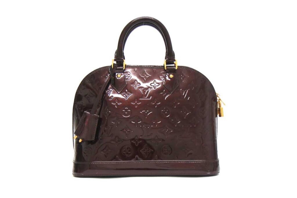 Louis Vuitton: Amaranthe Vernis 'Alma PM' Top Handle Bag, Gold Tone Hardware, Zipper Closure, Fabric Interior