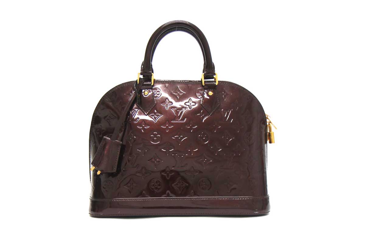 Louis Vuitton: Amaranthe Vernis 'Alma PM' Top Handle Bag, Gold Tone Hardware, Zipper Closure, Fabric Interior