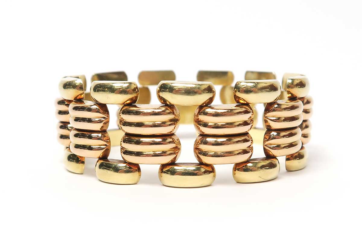 A Vintage 14ct Yellow & Rose Gold Wide Panther Link Chain Bracelet