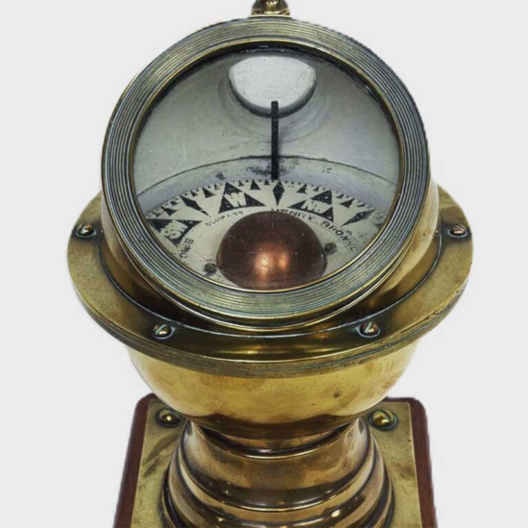 Vintage Henry Brown & Sons Brass Ship's Binnacle Compass on a Timber Stand
