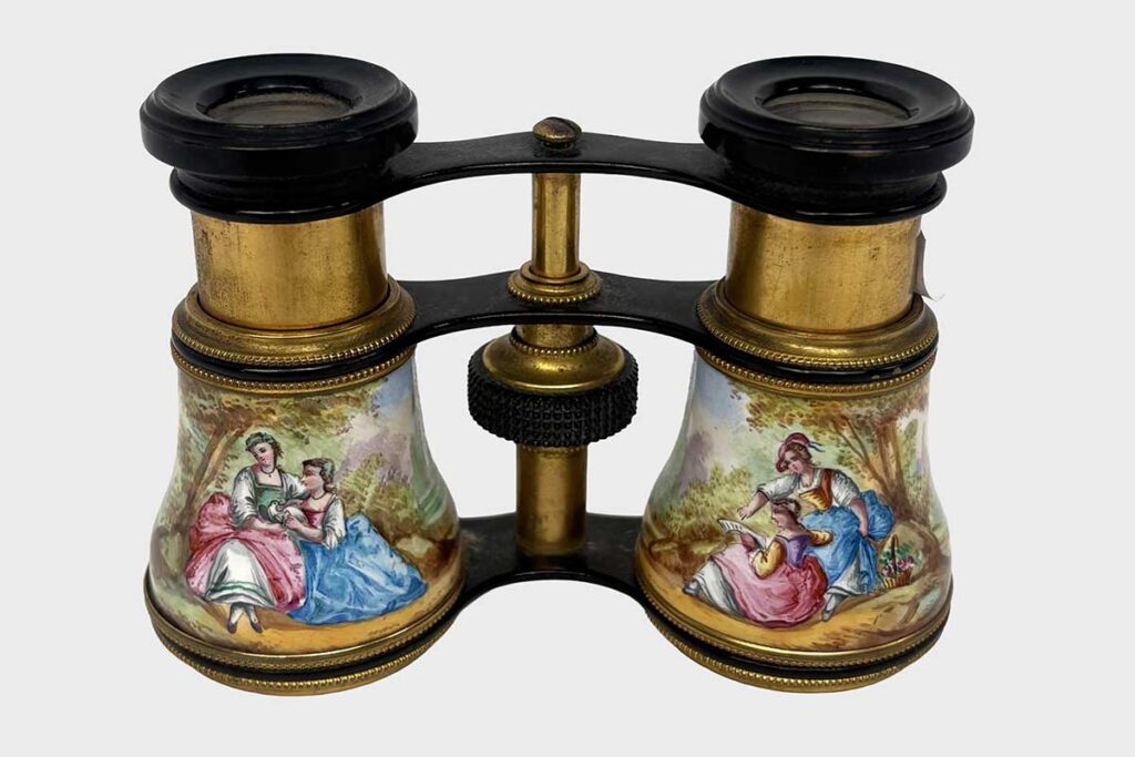 French enamel and brass opera glasses at auction