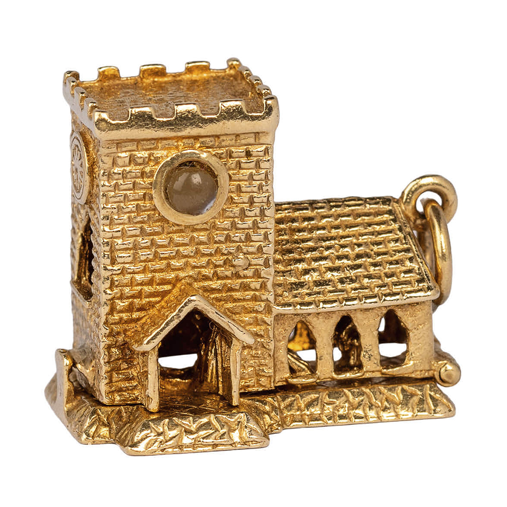 Vintage yellow gold charm Cathedral with wedding couple inside