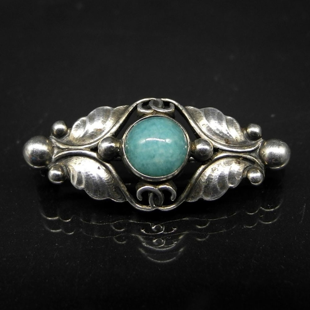Vintage Georg Jensen sterling silver aventurine brooch