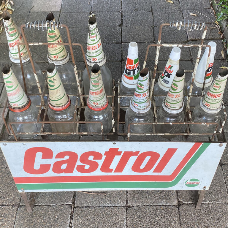 Castrol bottle rack with 12 bottles
