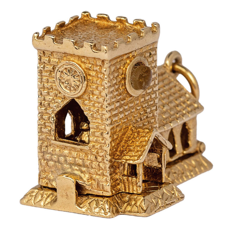 Vintage yellow gold charm Cathedral with wedding couple inside
