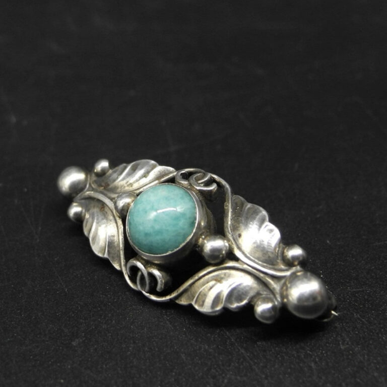 Vintage Georg Jensen sterling silver aventurine brooch