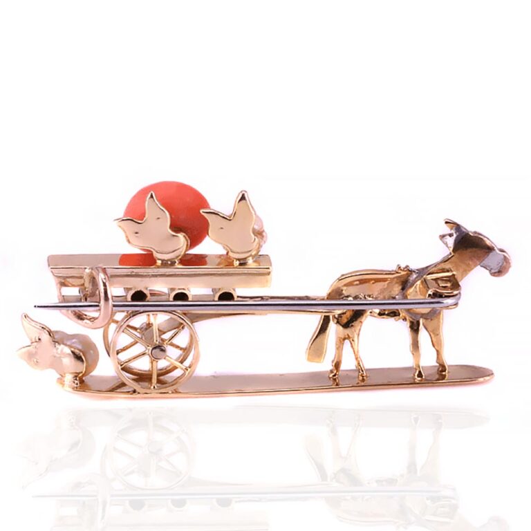 Antique gold and seed pearl brooch, donkey and cart
