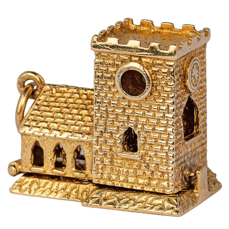 Vintage yellow gold charm Cathedral with wedding couple inside