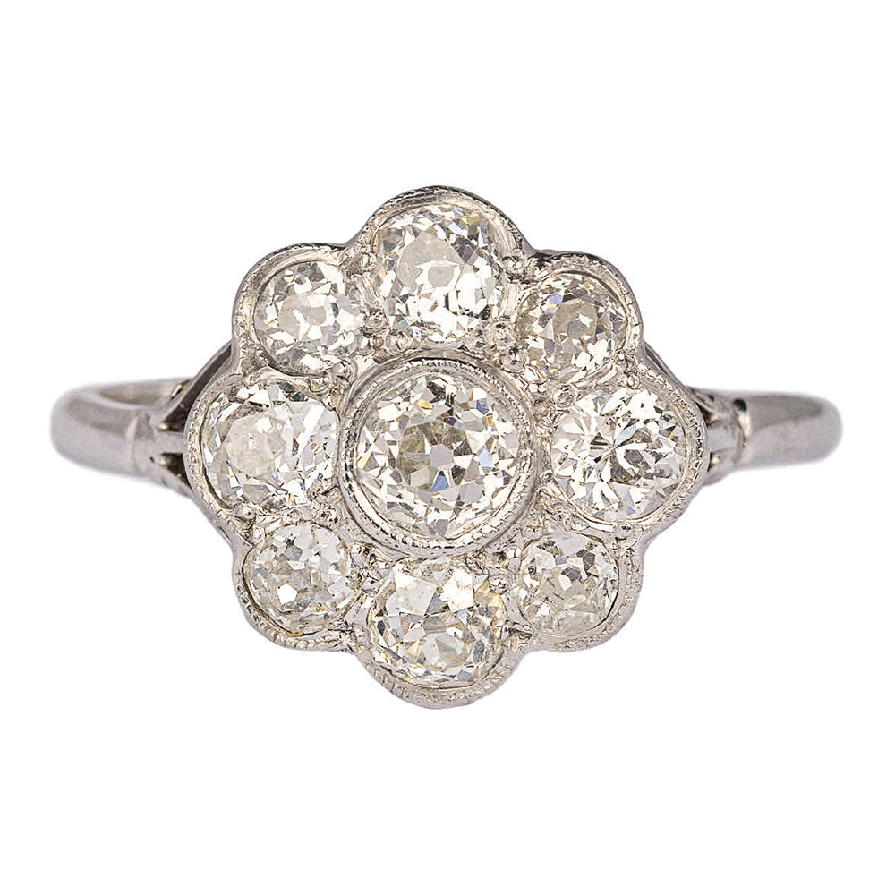 Art Deco platinum diamond daisy ring
