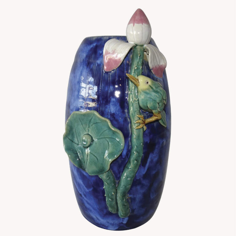 Chinese Shiwan pottery vase with bird and lotus