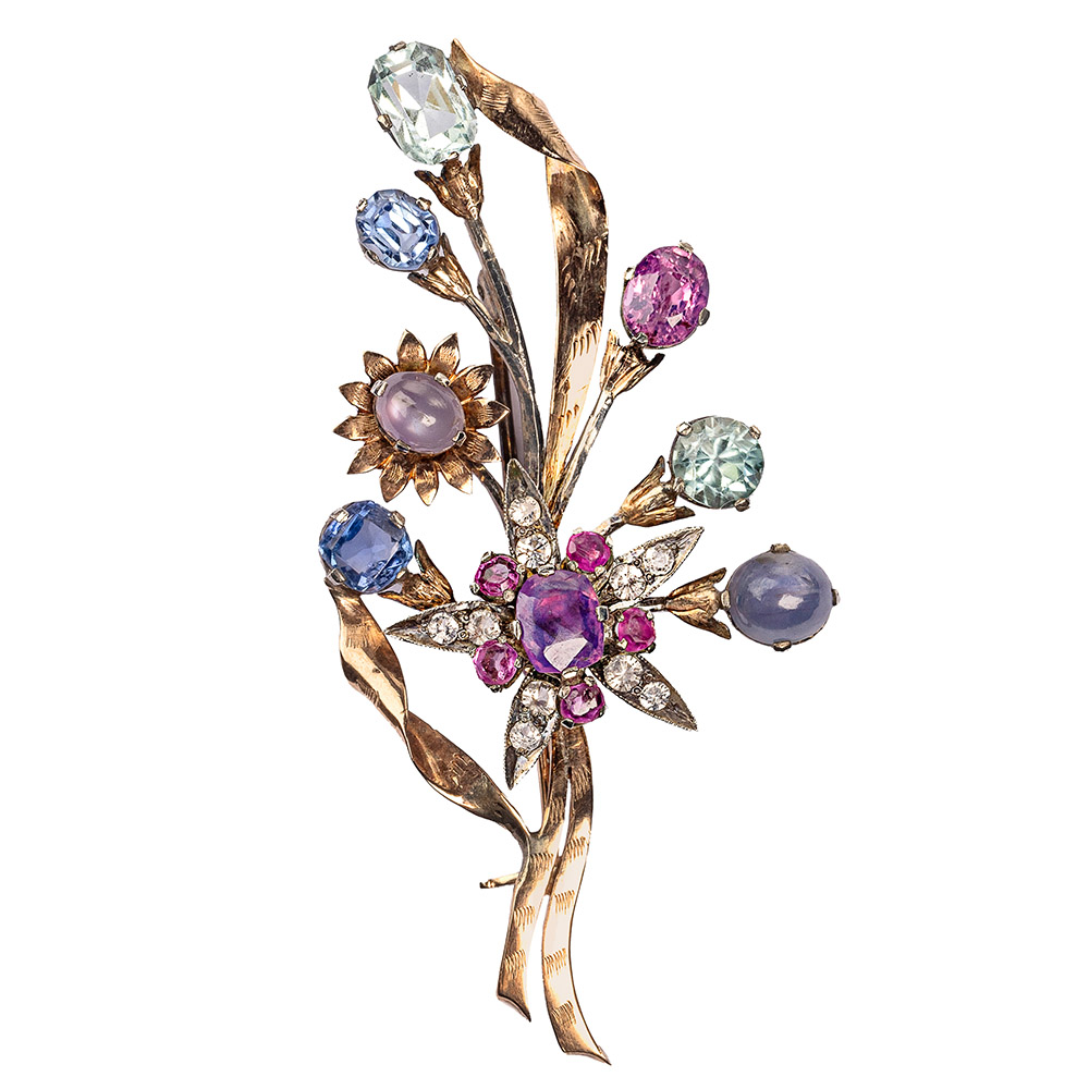 Victorian 9ct rose gold floral spray brooch
