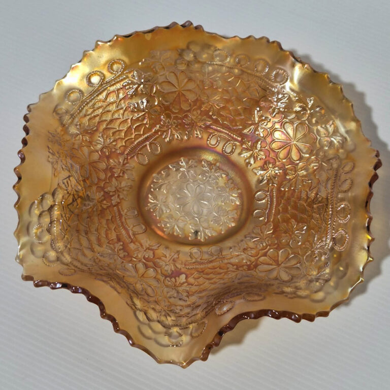 Fenton Leaf Chain marigold carnival glass bowl