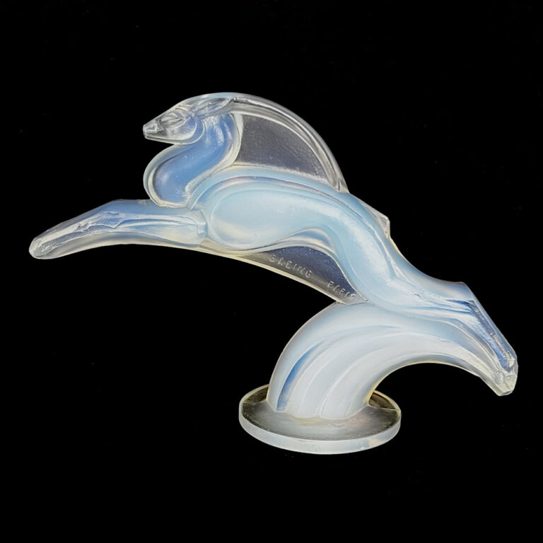 Art Deco opalescent glass gazelle statuette or mascot by Sabino