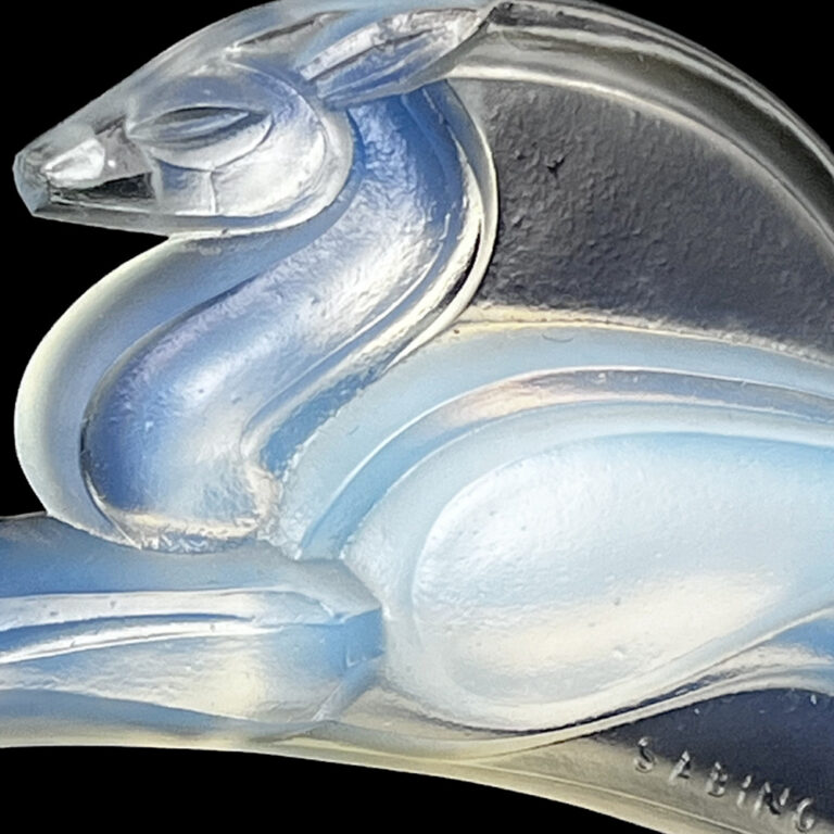 Art Deco opalescent glass gazelle statuette or mascot by Sabino