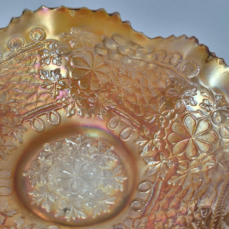 Fenton Leaf Chain marigold carnival glass bowl