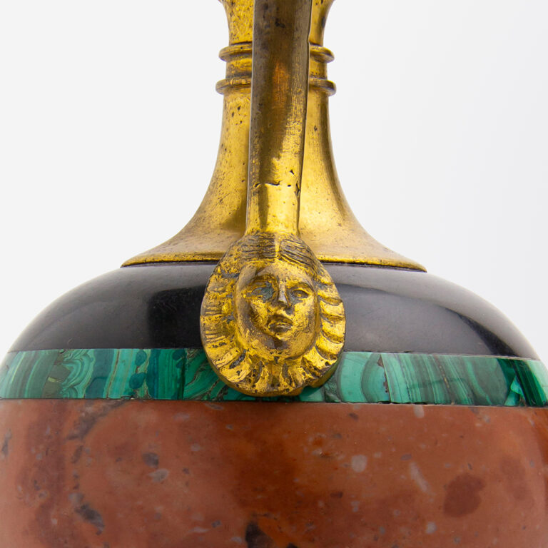 Pair of miniature Grand Tour ewers In ormolu, onyx, malachite and hardstone