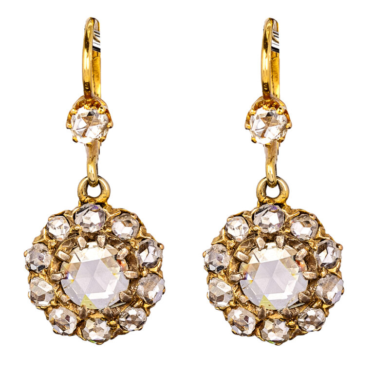 Victorian 18ct gold diamond earrings of daisy clusters