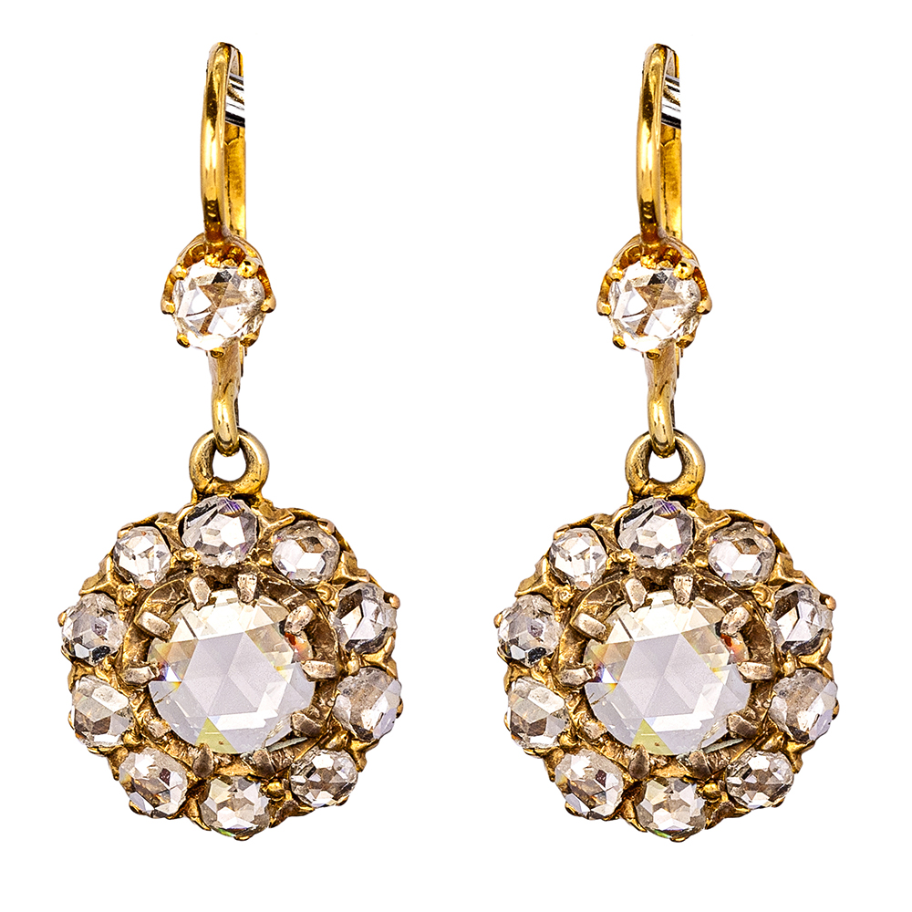 Victorian 18ct gold diamond earrings of daisy clusters