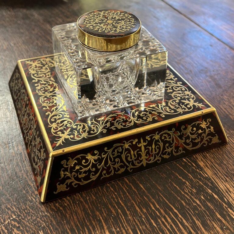 Desk set, brass inlay and tortoiseshell