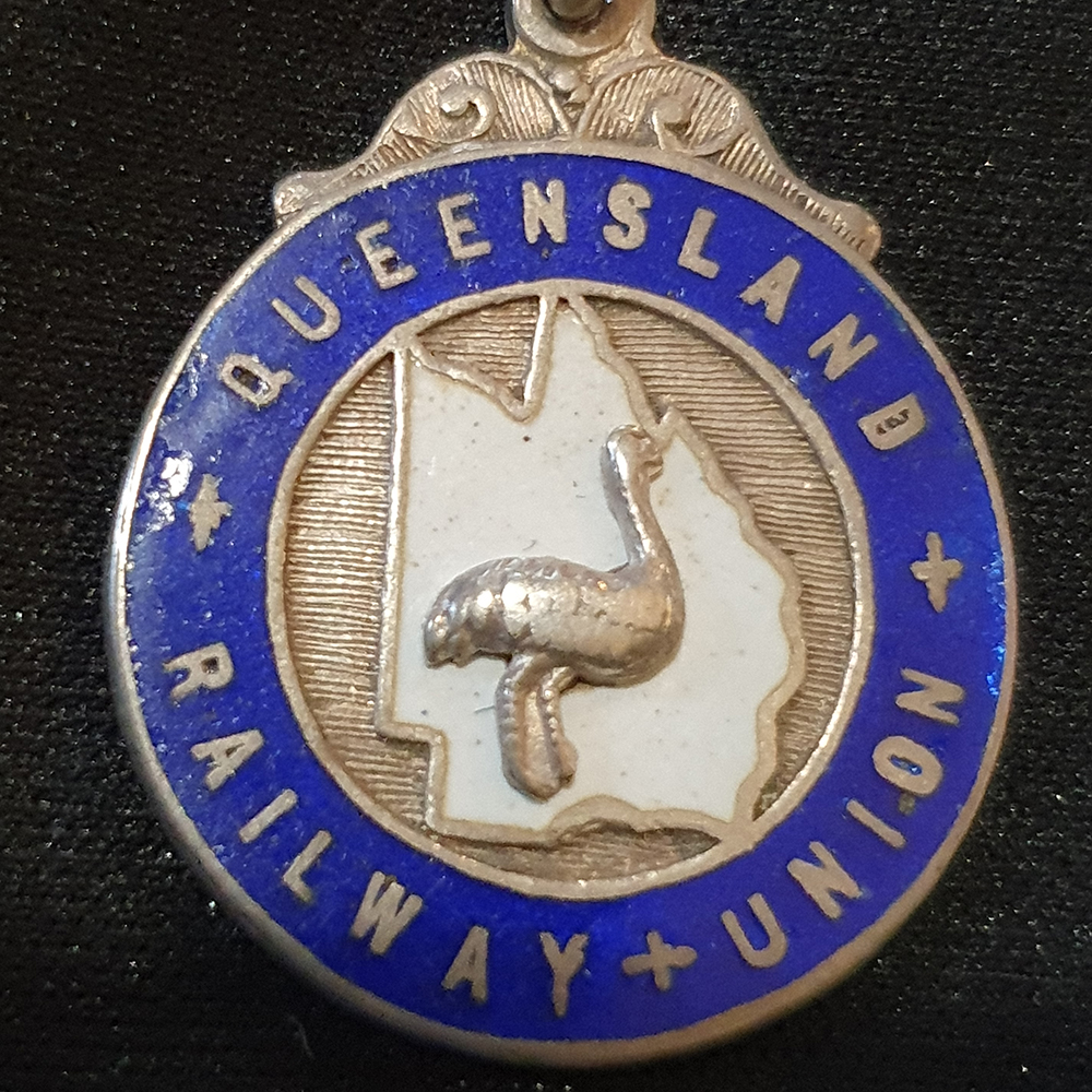Enamelled sterling silver badge fob For the Queensland Railway Union