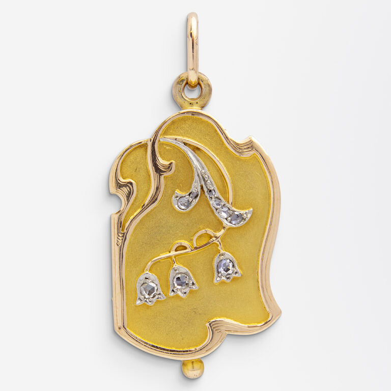 Art Nouveau sliding locket, lily of the valley design