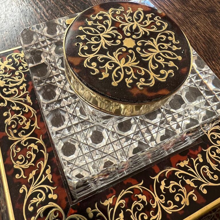 Desk set, brass inlay and tortoiseshell