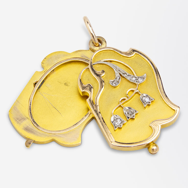 Art Nouveau sliding locket, lily of the valley design