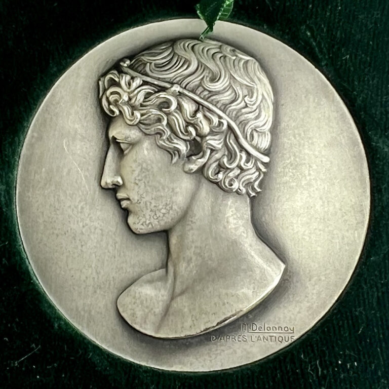silvered bronze medallion of Apollo