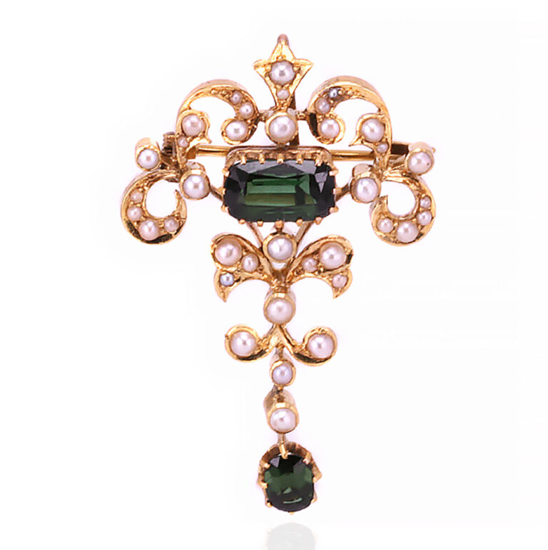 Tourmaline and pearl pendant brooch c.1900