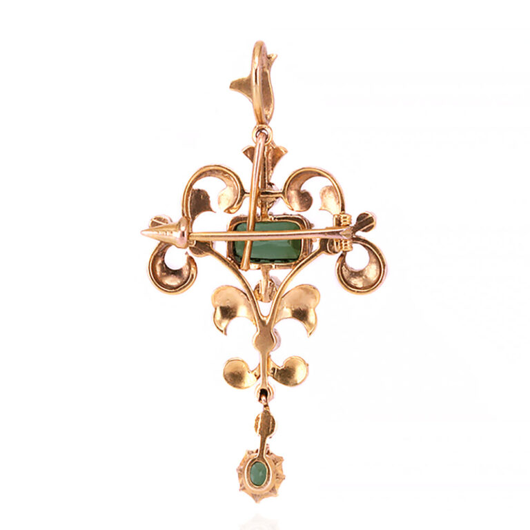 Tourmaline and pearl pendant brooch c.1900
