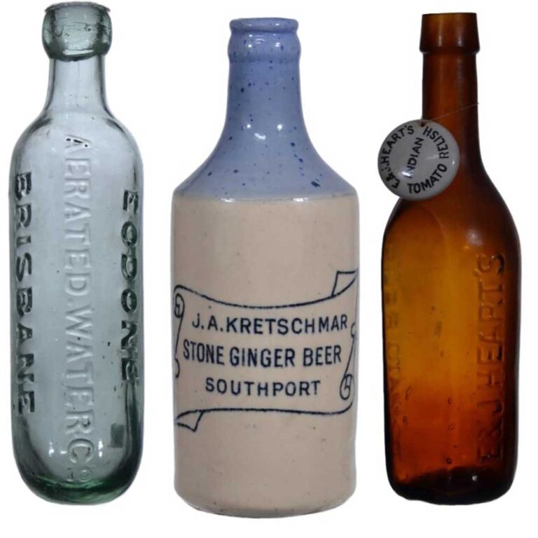 Nick Rowland Auction 51-LOT 8 GINGER BEER C-S J.A. KRETSCHMAR SOUTHPORT LOT 149 MAUGHAM EODONE AERATED WATER CO. BRISBANE LOT 184 SAUCE