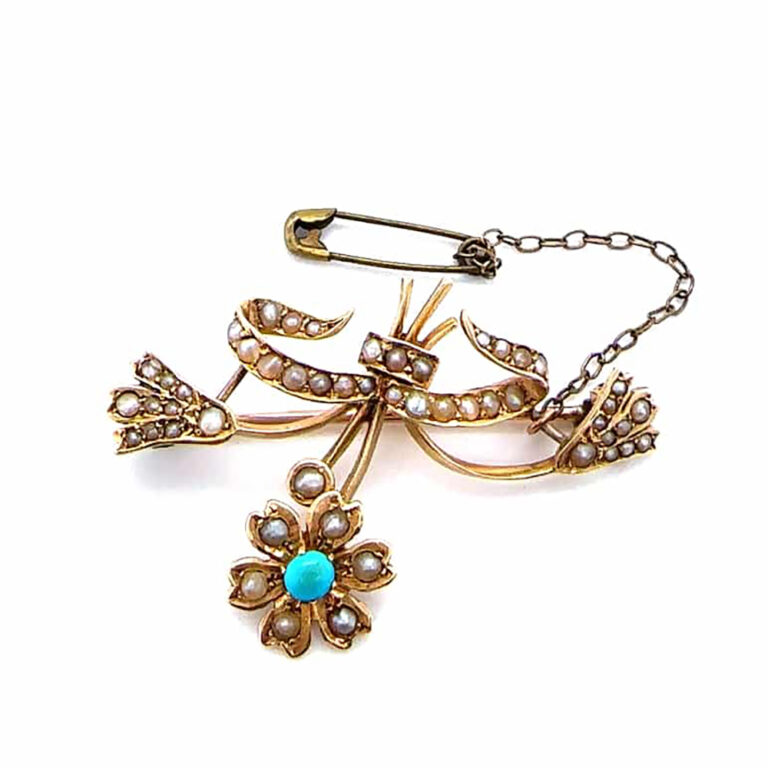 15ct turquoise and pearl brooch c.1900