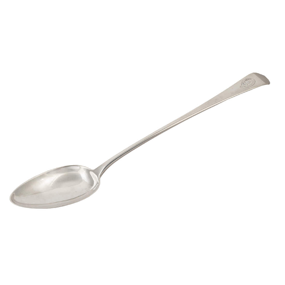 Crested George III sterling silver basting spoon